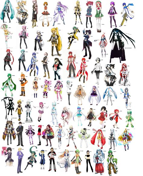 An Image Of Many Different Anime Characters In Various Poses And Sizes