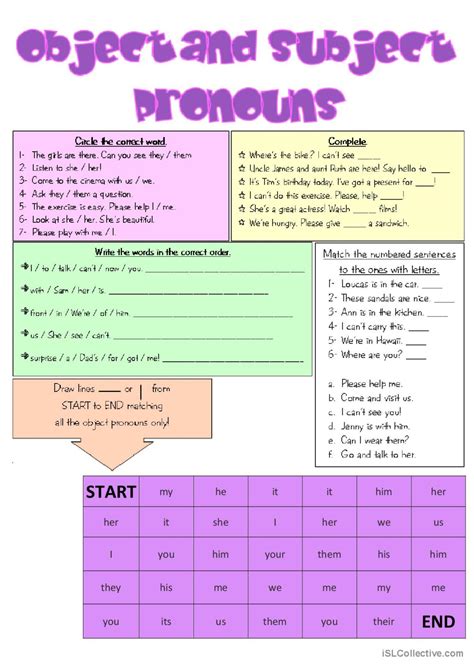 Object And Subject Pronouns General English Esl Worksheets Pdf Doc