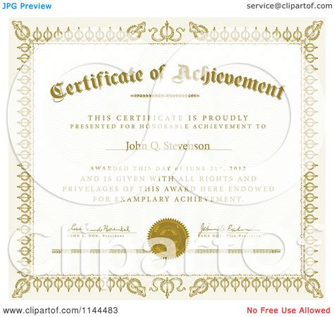 Clipart Of A Golden Certificate Of Achievement With Sample Text