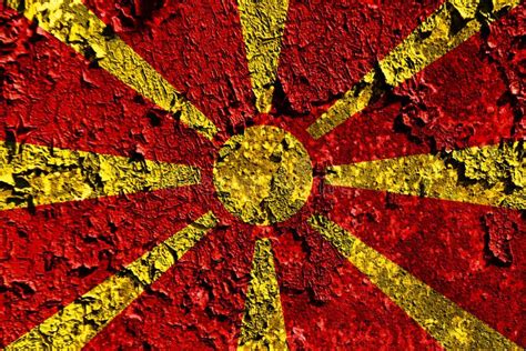 Grunge Macedonia Flag Macedonian Button Flag Isolated On White Stock