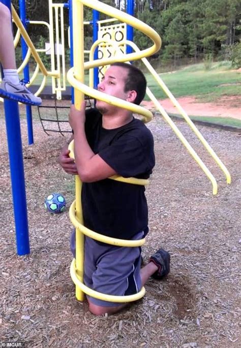 Hilarious Photos Show Adults Who Had To Be Cut Out Of Playground Equipment Daily Mail Online