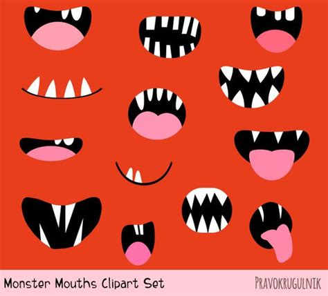 Monster Mouths Clipart Set Silly Alien Teeth Clip Art Funny Face