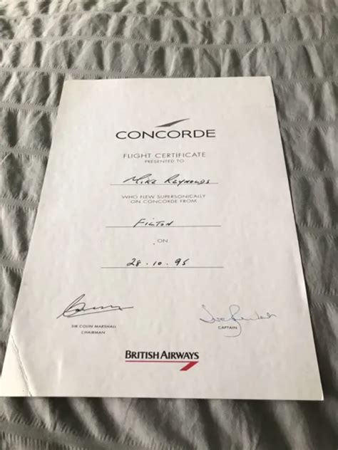 British Airways Concorde Flight Certificate Used Filton 95 Signed In