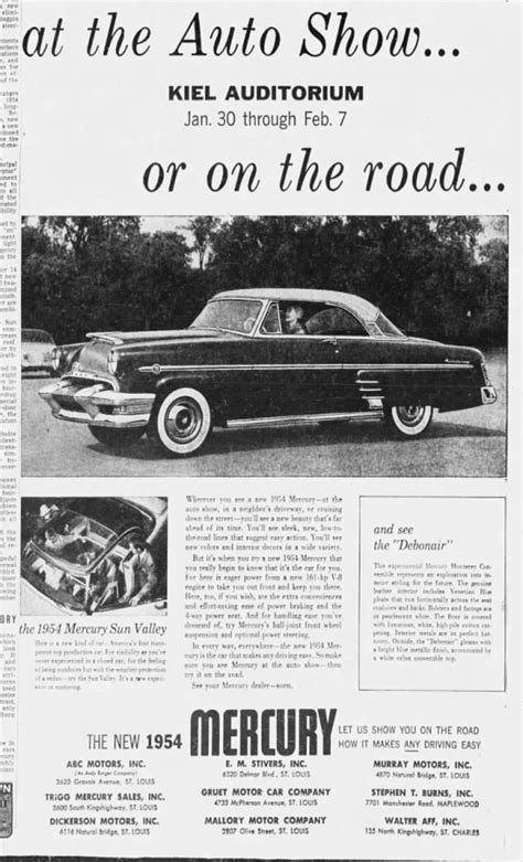 Mercury Dealers Ad January 1954 Mercury Used Car Lots Car Dealer