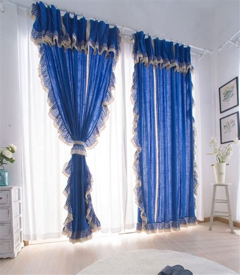 Blue Lace Linen Curtains For Living Room For Bedroom For Etsy