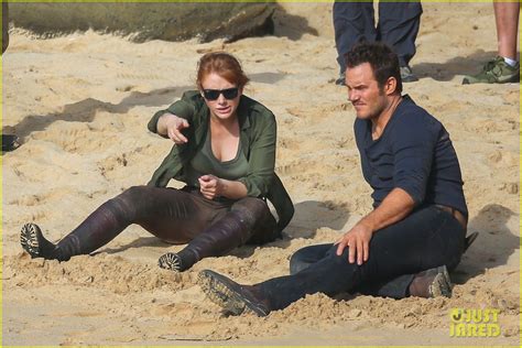 chris pratt and bryce dallas howard get washed ashore while filming jurassic world 2 photo