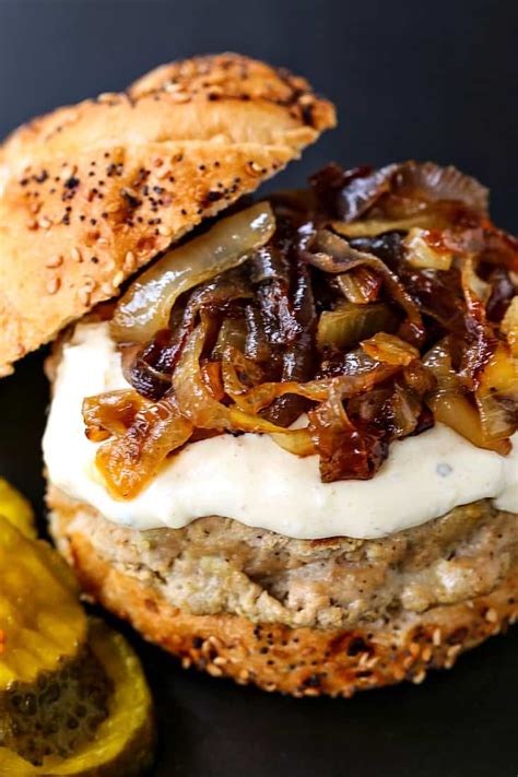 Turkey Burgers With Caramelized Onions And Aioli Mantitlement