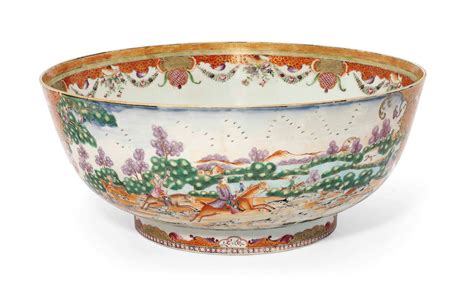A Massive Chinese Famille Rose Hunting Punchbowl Qianlong Period 1736 95 Christies