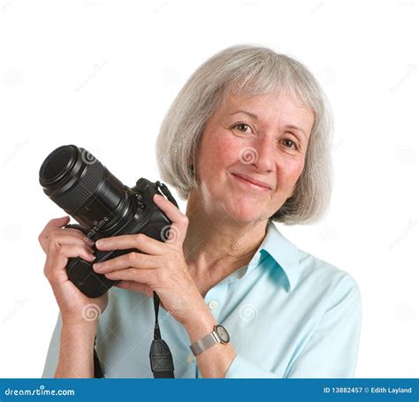 Smiling Senior Woman With Camera Royalty Free Stock Photography Image
