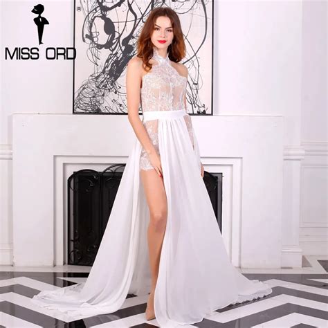 Missord Sexy High Neck Sleeveless Strapless See Through Two Split Lace Elegant Maxi Dress