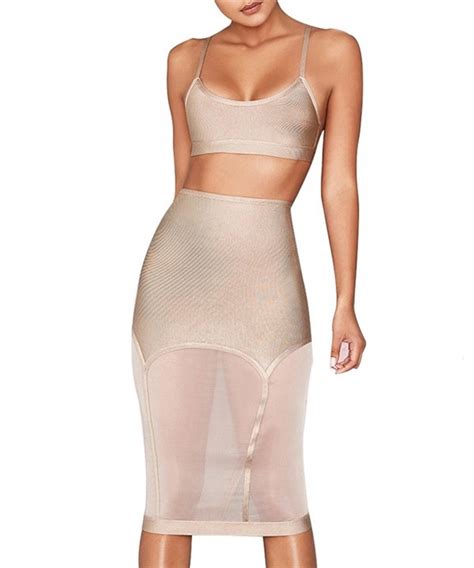 Women S Crop Top Pieces Midi Mesh Skirt Set Bodycon Bandage Dress