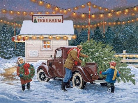 Tree Farm John Sloane Vintage Christmas Cards Christmas Scenes