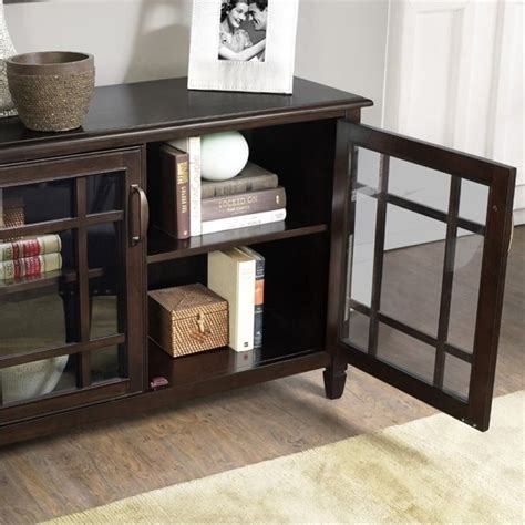 Traditional low storage cabinet in mahogany brown 2 doors, 2 adjustable shelves. Storage Cabinet in Dark Chestnut Brown - 3AXCCON-05