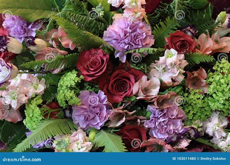 Solemn Bouquet Of Flowers For Beautiful Ladies Bunch Of Roses Stock
