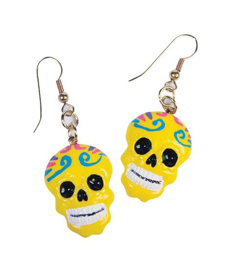 Day Of The Dead Yellow Earrings Costume Accessories