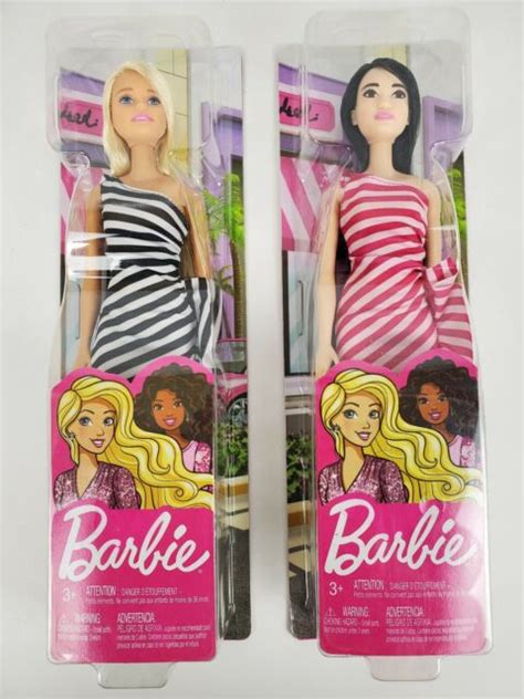 New Mattel Barbie Glitz Doll Striped White Black And Striped Pink Dress