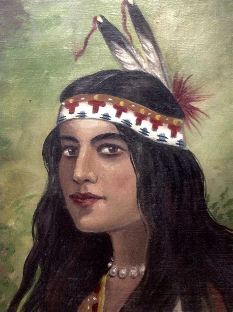 Native American Indian Maiden With Long Black Hair 19th Century Oil From Gumgumfuninthesun On