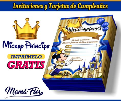 Invitaciones de Mickey Mouse Príncipe - Manualidades MamaFlor