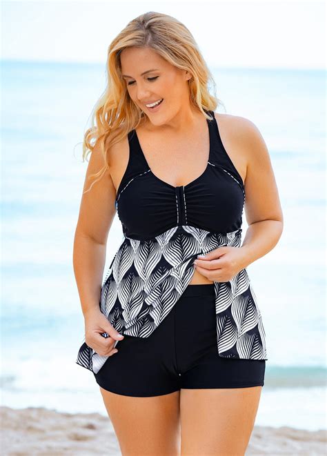 Printed Plus Size Wide Strap Swimdress And Shorts Usd 3798