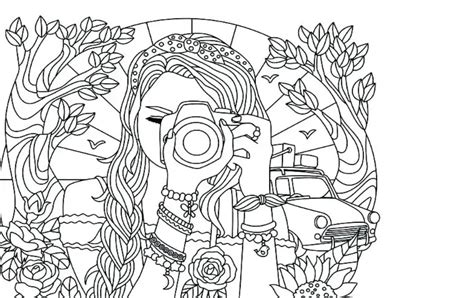 Coloring Page Of A Camerawoman Taking A Photo