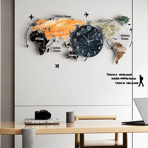 Modern Large World Map Wall Clock Home Decor Art Homary