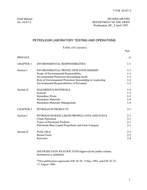 Petroleum Laboratory Testing And Operations Fm 10 67 2 Table Of Contents