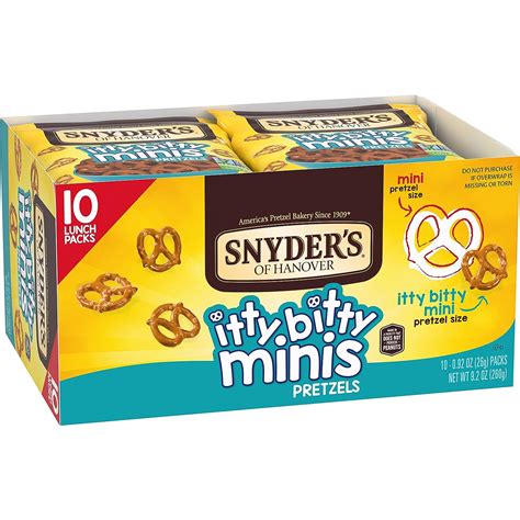 snyder s of hanover itty bitty minis pretzels individual packs 10 ct pack of 6
