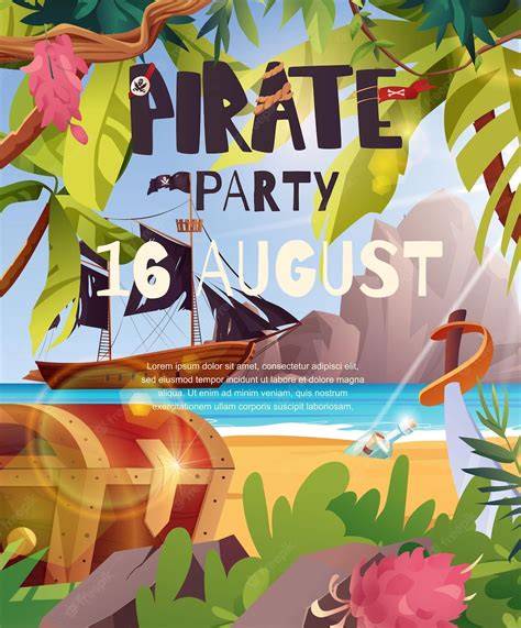 Cartaz De Convite De Festa De Piratas Veleiro Navio Pirata Com