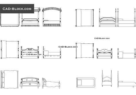 Bed With Pillars Autocad Blocks Drawings Of Designer Furniture