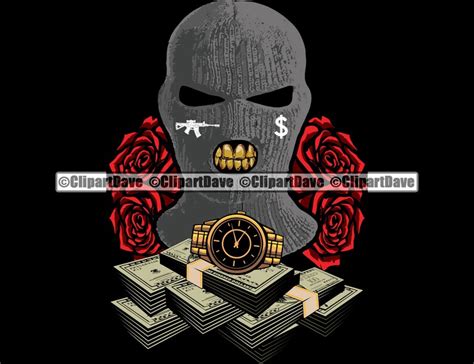 gangster ski mask thug money stack rose machine gun gold teeth etsy