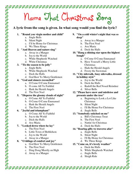 A List Of Christmas Carols Worksheet