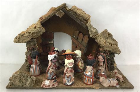 Lot Mexican Clay Folk Art Nativity Set