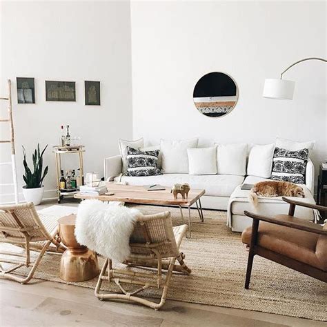Living room tour + mid century modern/boho home decor tips. - A mix of mid-century modern, bohemian, and industrial ...