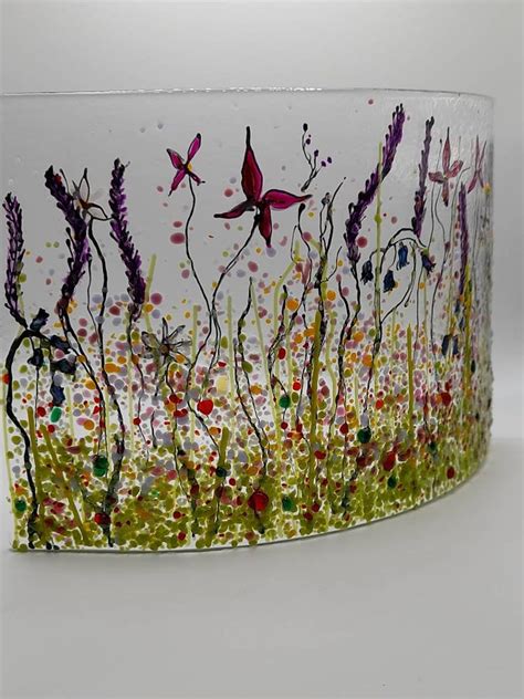 Wild Flower Meadow Large Fused Glass Curve Etsy