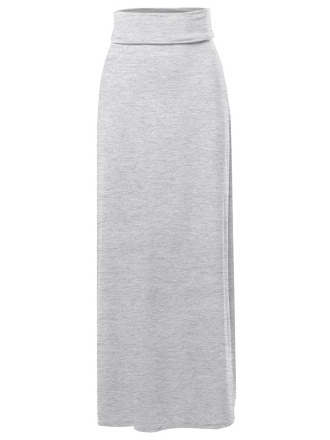 A2y Womens Basic Foldable High Waist Floor Length Maxi Skirts Heather
