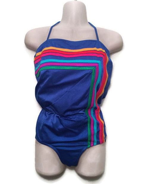 Vintage 80s Avon Rainbow Stripe Halter Swimsuit Vintage Etsy