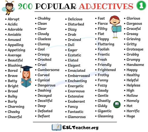 List Of Descriptive Words Popular Adjectives In English Eslbuzz The