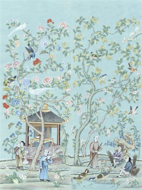 Chinoiserie Wall Mural Tea Garden Diptych Asian Wallpaper By