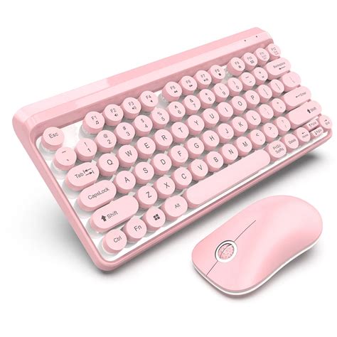 Pink Cute Wireless Keyboard And Mouse Punk Retro Round Key Cap 77 Keys