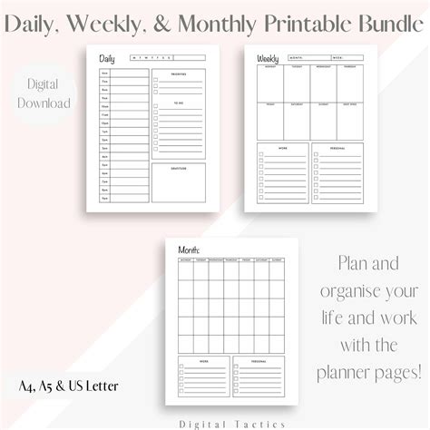 Month Week Daily Printable Planner Daily Schedule Etsy