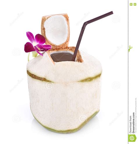 Green Coconuts With Drinking Straw Isolated Clipping Path Stock Image