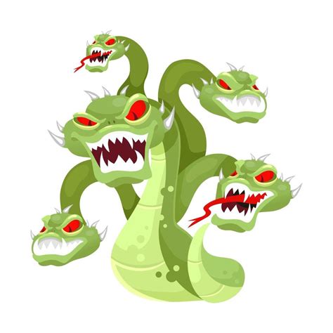 Hydra Flat Vector Illustration Mythological Creature Multi Head