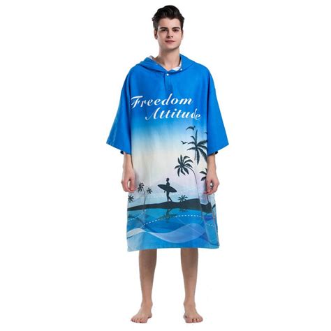 Blue Palm Tree Printing Changing Robe Bath Towel Fashion Outdoor Adult