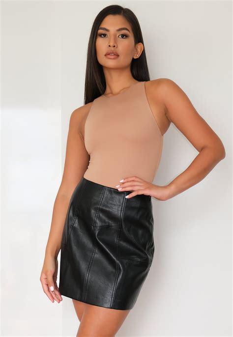 Black Faux Leather Panel Detail Mini Skirt Missguided