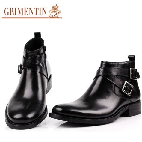 Grimentin Fashion Handmade Mens Leather Boots Buckle Strap Black Brown