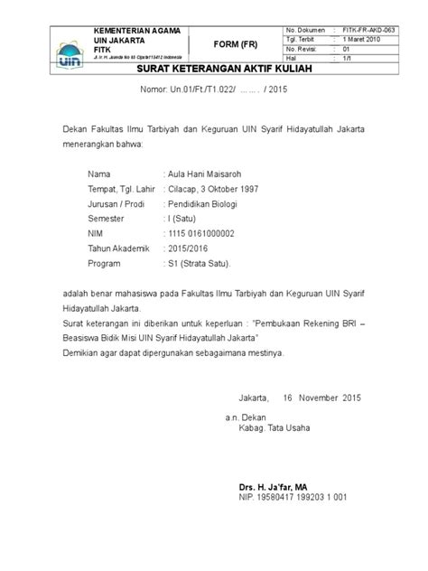 063 Form Surat Keterangan Aktif Kuliah Rev 01 Pdf