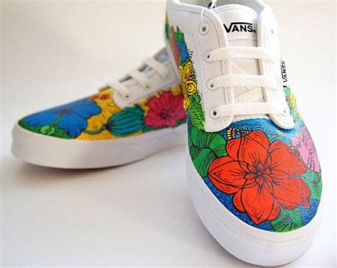 Floral Custom Vans Shoes Colorful Flowers Sneakers Hand Etsy