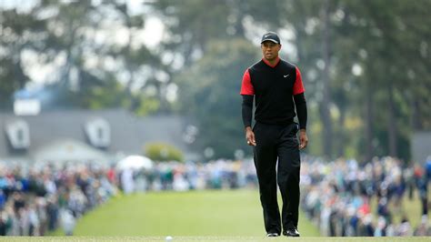 Masters Champion Tiger Woods Walks To His Second Shot On No 1 During