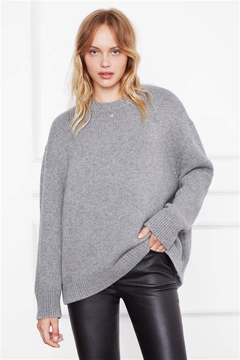 Anine Bing Rosie Cashmere Knit Oversized Grey Sweater Grey Jumper