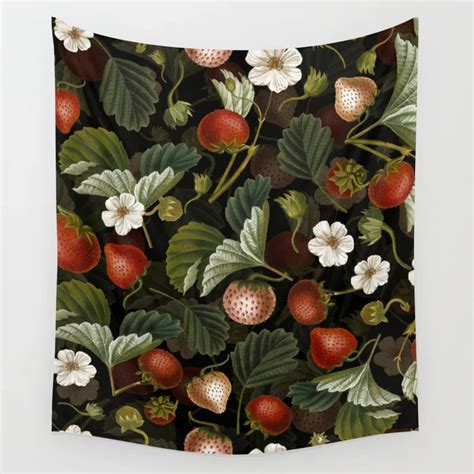 Vintage And Shabby Chic Tropical Midnight Strawberries Botanical Flower